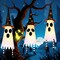 Citrus; 3 Packs 38" Halloween Hanging Ghost Decorations with Witch Hats, Light Up Ghosts with 3 Flash Modes, Warm LED Hanging Halloween Decor for Indoor Outdoor Yard, Patio, Garden & Tree; Category:Outdoor Halloween Decorations; Image:2